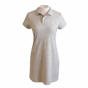 Polo Ralph Lauren Mesh Mini Polo Shirt Dress Grey White Pony M Preppy Sporty
